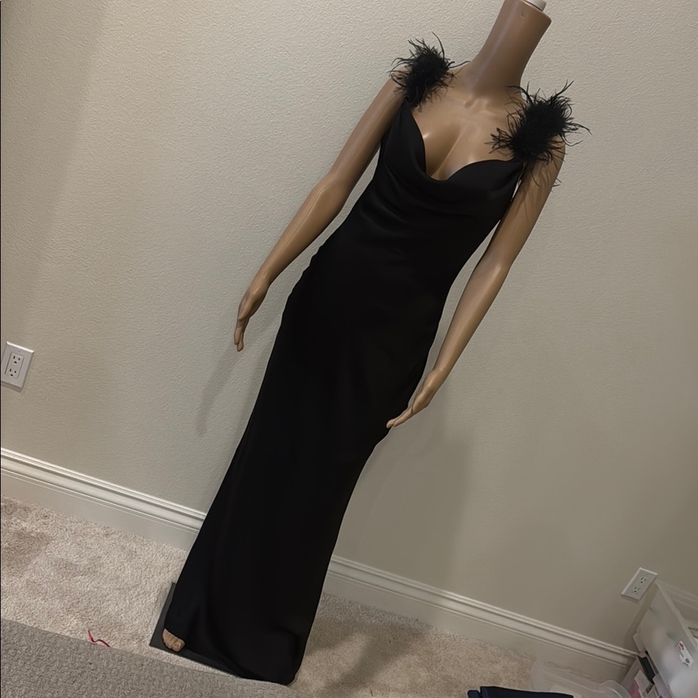 Elegant Black Feathered Evening Gown